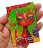 Funny Miniature Cat Art Trading Card ACEO Original Quirky Colorful Kitty Artwork