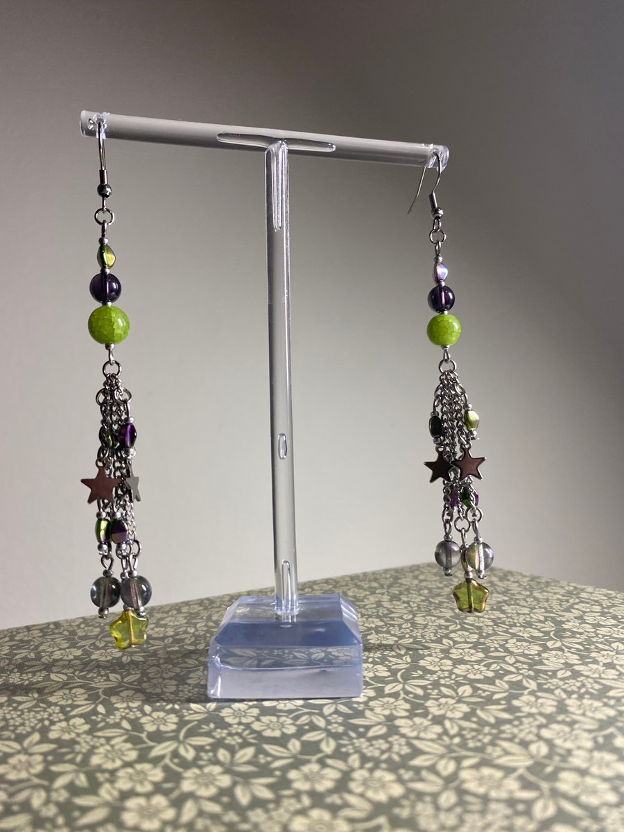 Adalee - Purple and Green Star Earrings 