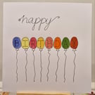 Colourful balloons Happy Birthday handmade card watercolours 
