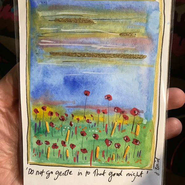 Original watercolour. Poppies. Wildflowers. Nature. Dylan Thomas. Poetry.