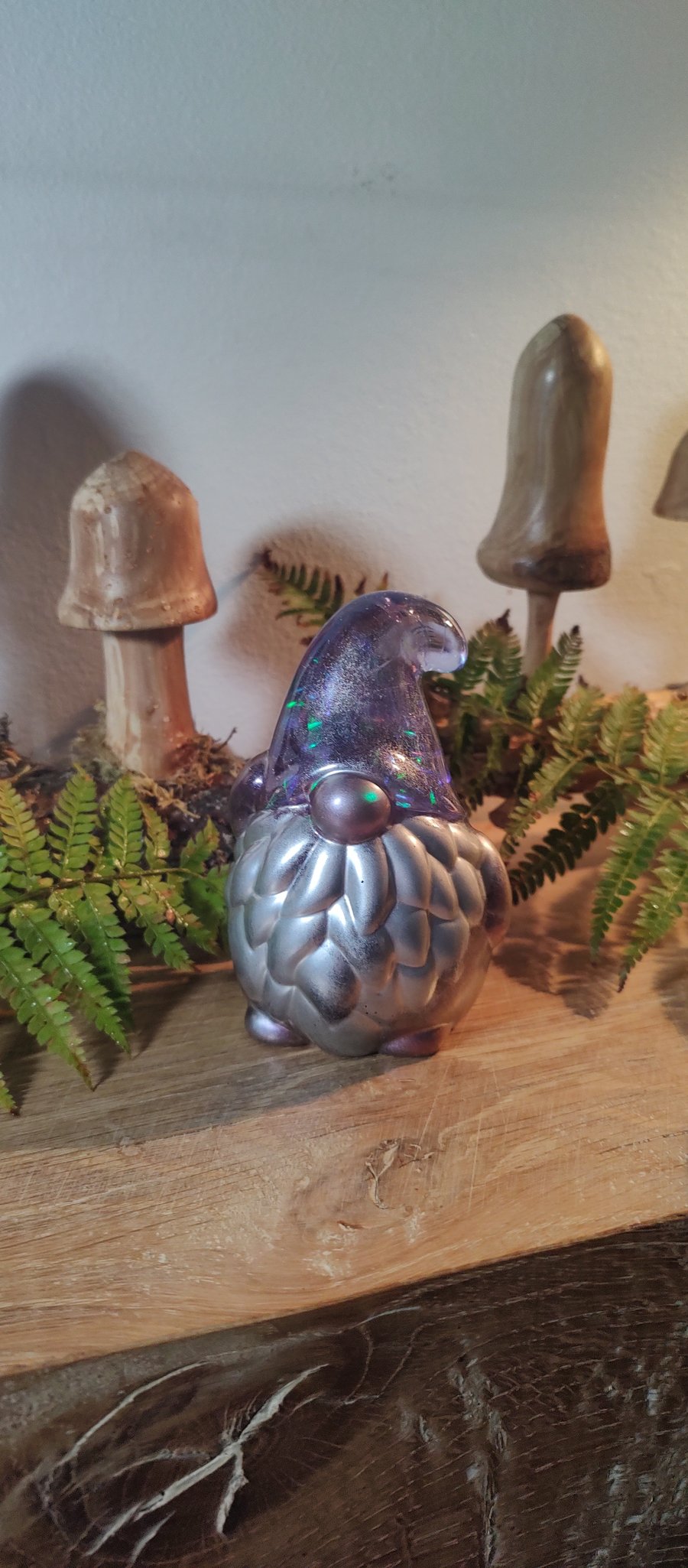 Resin Gonk - metallic pink gonk, iridescent hat, and silver beard