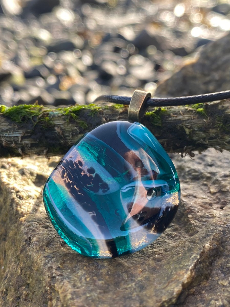 Jade and Black Puddle Fused Glass Pendant 