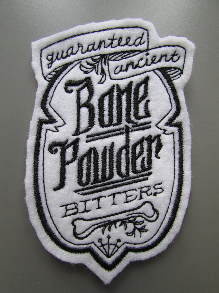 Bone Powder Bitters Apothecary Label Embroidered Sew on Applique Patch