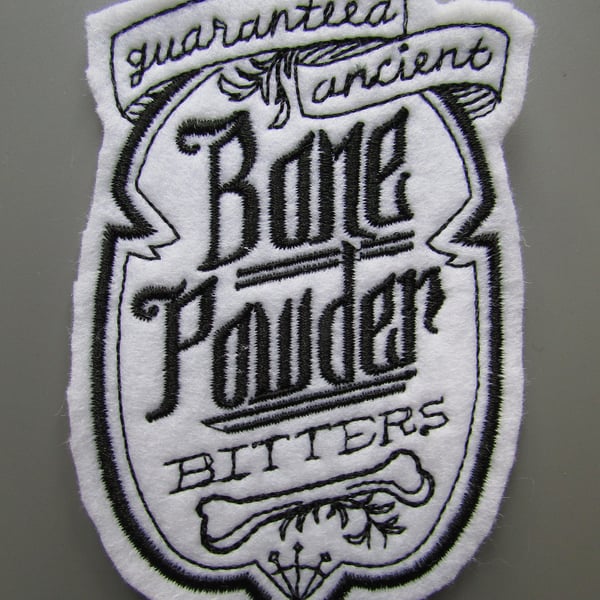 Bone Powder Bitters Apothecary Label Embroidered Sew on Applique Patch