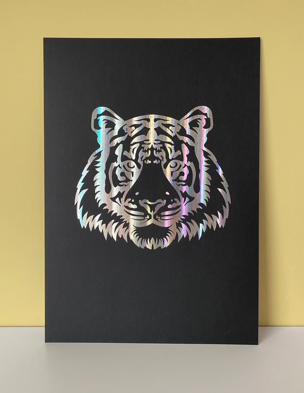 A4 Holographic Tiger Face Poster