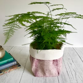 Hand Printed Linen Storage Basket, Storage Pot, Plant Pot - Raspberry Red