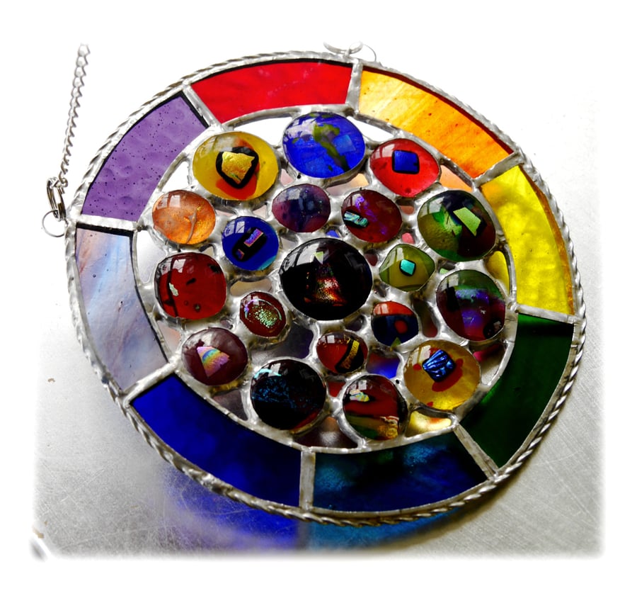 Rainbow Circles Suncatcher Stained Glass Handmade fused 015