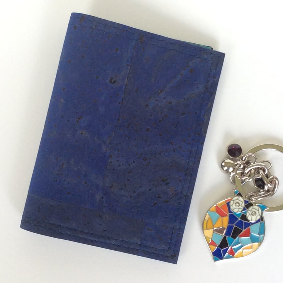 Card holder, denim blue cork fabric 