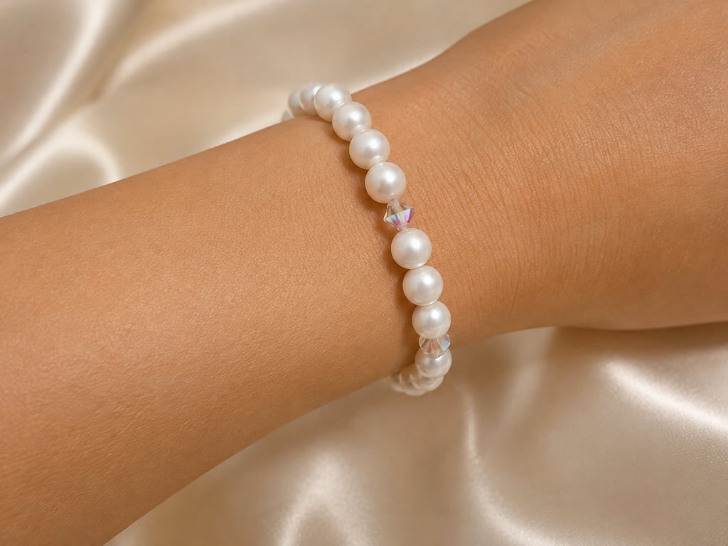 Freshwater pearl stretchy bracelet with Swarovski crystals