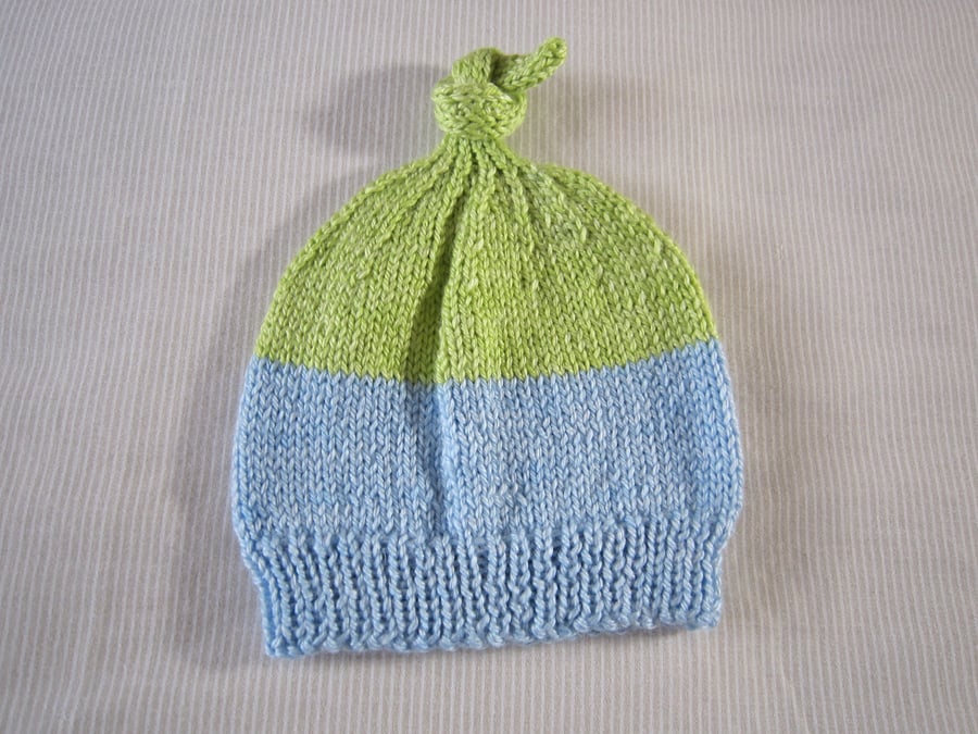 Hand Knitted Blue & Green Baby Hat