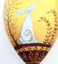 Hare on a chunky golden heart shape hand painted - Folksy