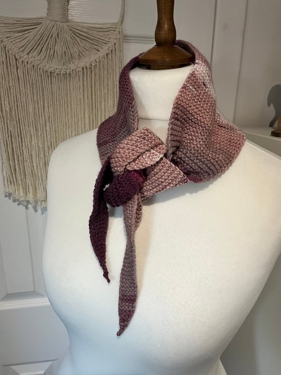 Dusty Pink 120cms Neckerchief Scarf Neck warmer Handknitted
