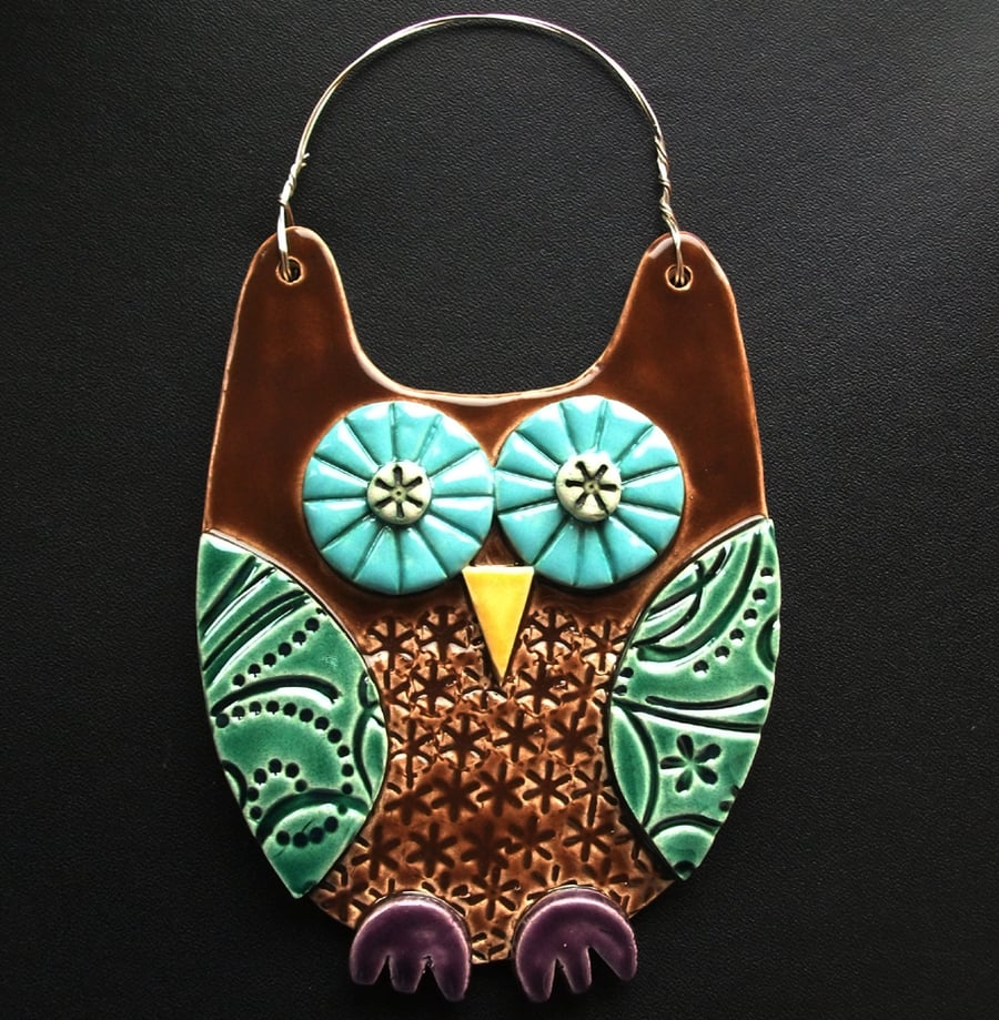 Brown Owl ceramic hanging decoration 