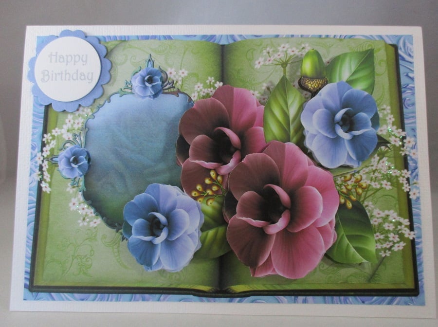 Handmade Decoupage Flower Card,Pansies,Personalise