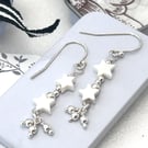 Mother of Pearl and sterling silver stars dropper earrings