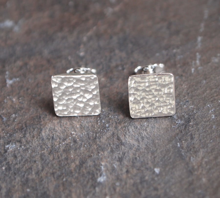 square stud earrings, silver studs