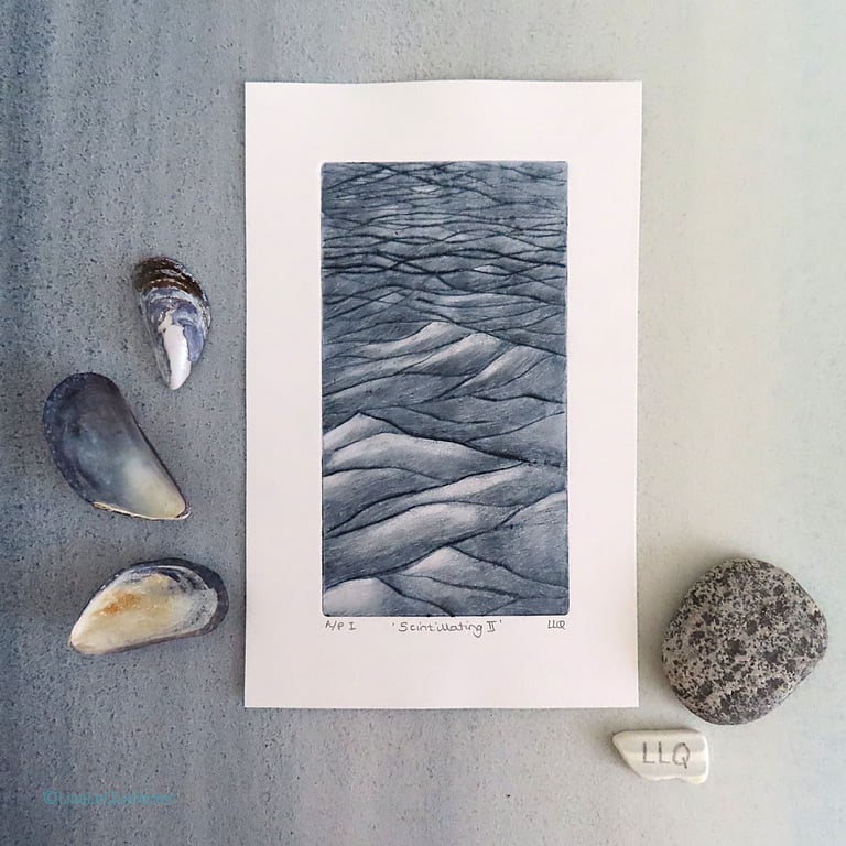 Scintillating II proof print original drypoint coastal art wave beach shore sea