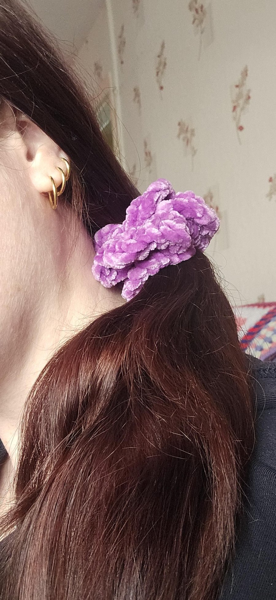Handmade Plush Crochet Scrunchie Soft Textured Hair Tie Purple Hair Accessory 