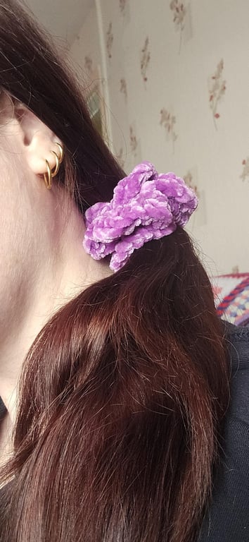 Handmade Plush Crochet Scrunchie Soft Textured Hair Tie Purple Hair Accessory 