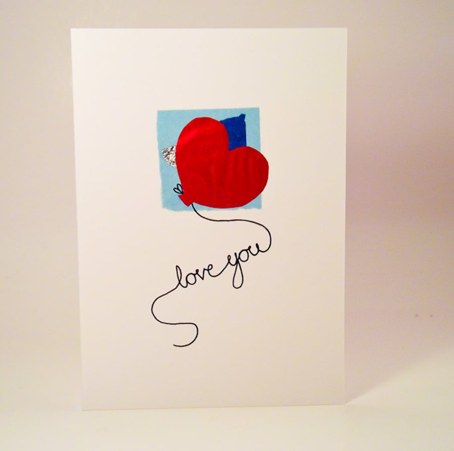Greeting Card - I love you heart balloon Valentine Card - love card