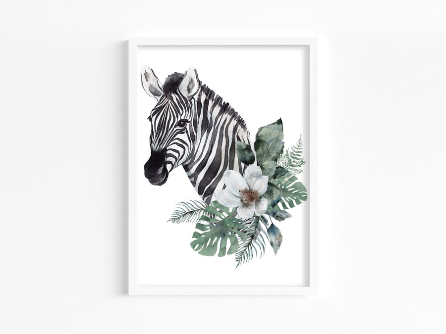 Zebra floral watercolour print 