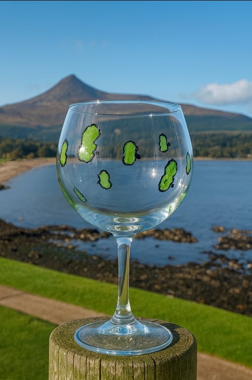 Isle of Arran Hand-Painted Gin Glass — Scottish Coastal Design