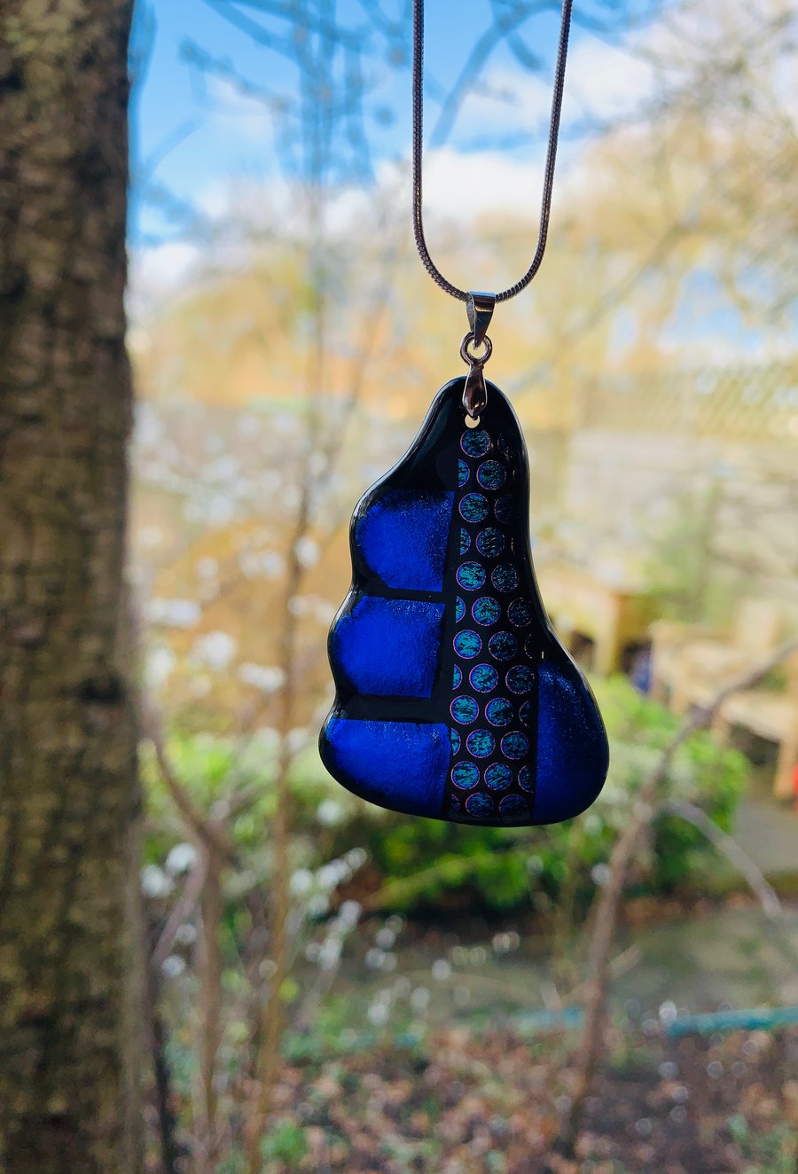 Turquoise or Blue Fused Glass Pendant