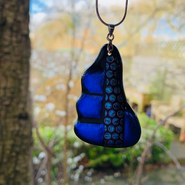 Turquoise or Blue Fused Glass Pendant