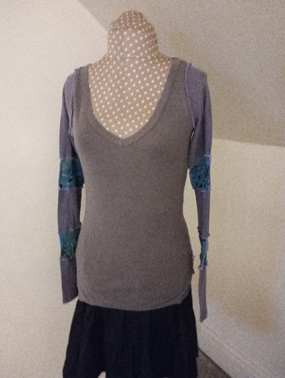 Whimsical Faerycore top with long patchwork sleeves
