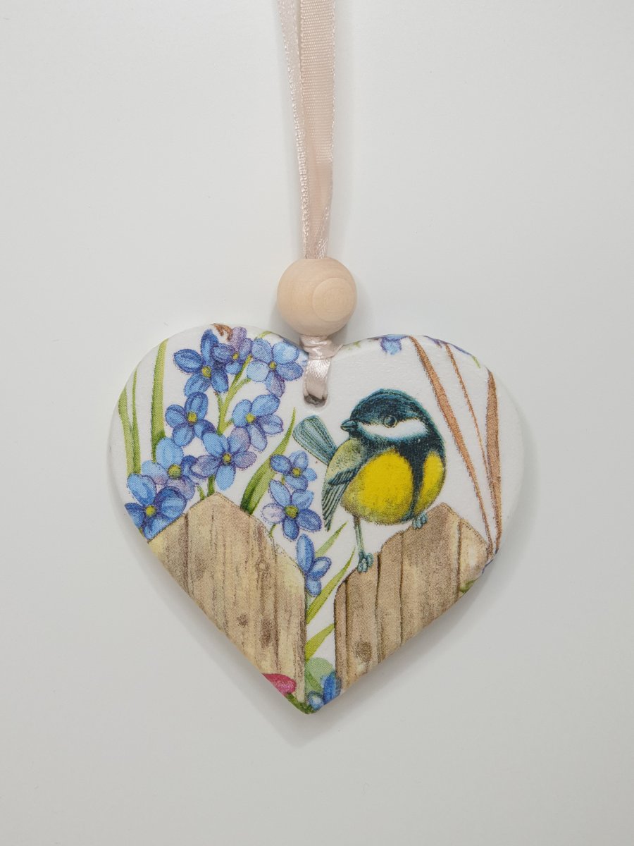 Garden bird hanging decoration, great tit, clay gift for a bird lover 
