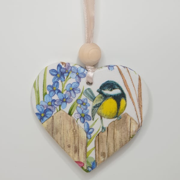 Garden bird hanging decoration, great tit, clay gift for a bird lover 