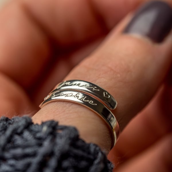 Personalised sterling silver adjustable ring 