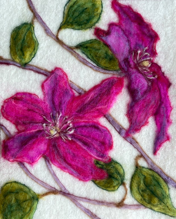 Hand-Felted Clematis Textile Artwork 