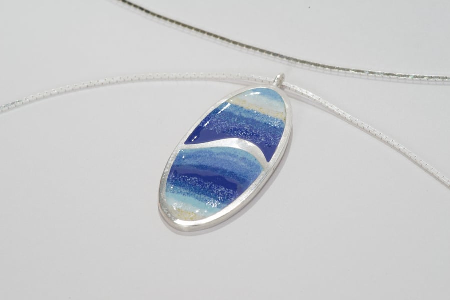 My Wave Pendant, Enamelled Sterling Silver Necklace