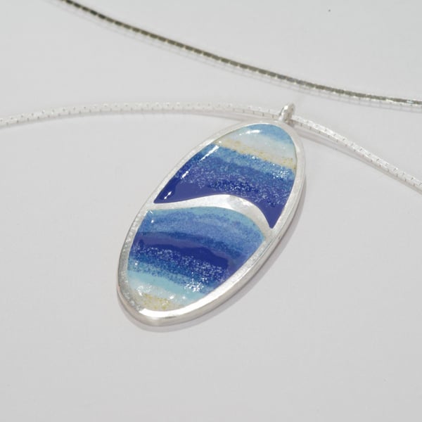 My Wave Pendant, Enamelled Sterling Silver Necklace