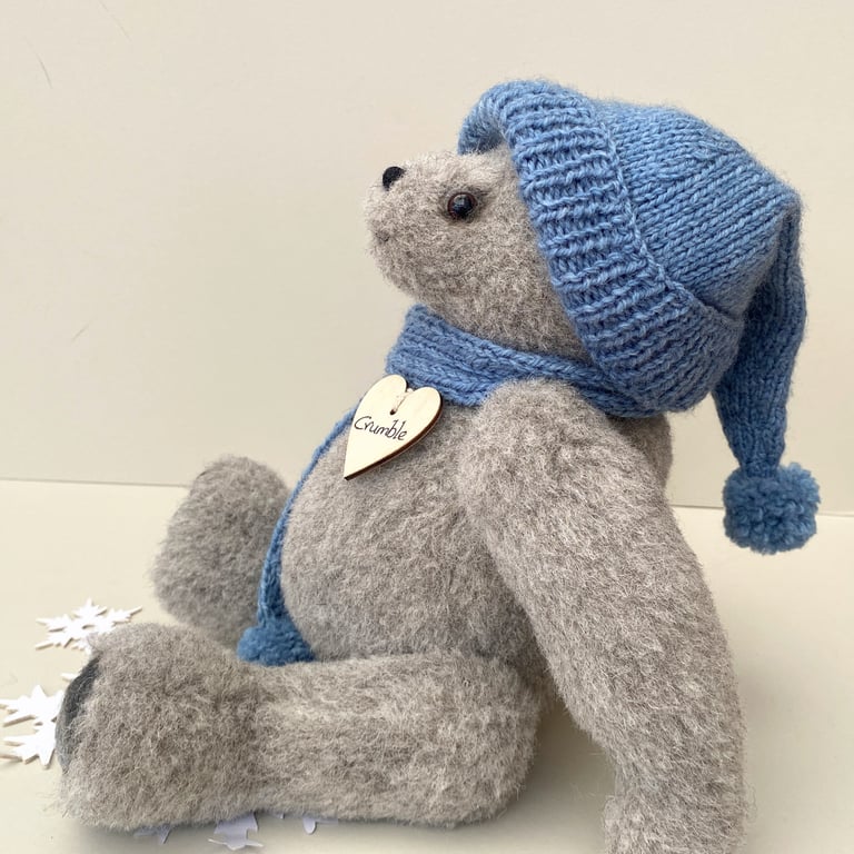 Winter artist teddy bear, adult collectable one of a kind bear