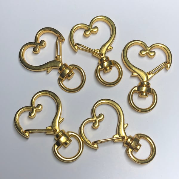 Heart shape gold coloured keyring bag clips