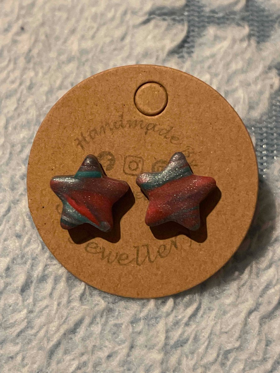 Handmade Polymer Clay Multi Coloured Stripped Stud Earrings
