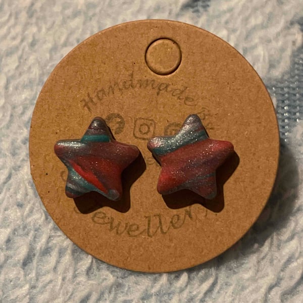 Handmade Polymer Clay Multi Coloured Stripped Stud Earrings