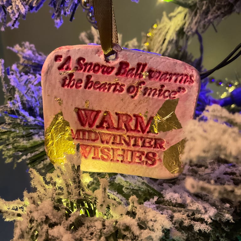 Midwinter wishes Gold foiled baby pink, Christmas ornament