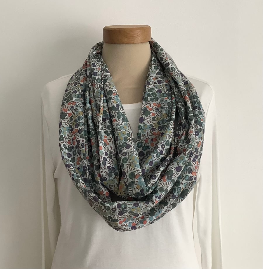 COTTON  lawn scarf. ' Berries' . Lightweight . Greens . Floral.