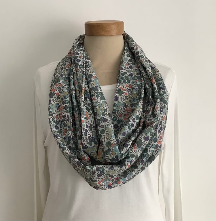COTTON  lawn scarf. ' Berries' . Lightweight . Greens . Floral.
