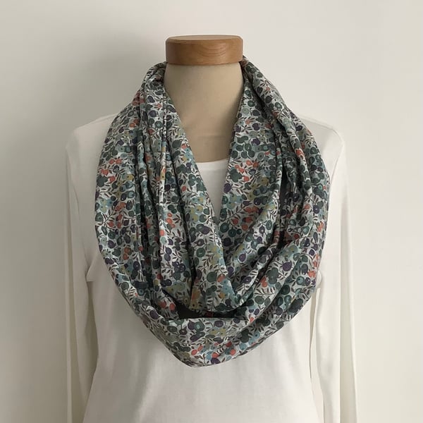 COTTON  lawn scarf. ' Berries' . Lightweight . Greens . Floral.