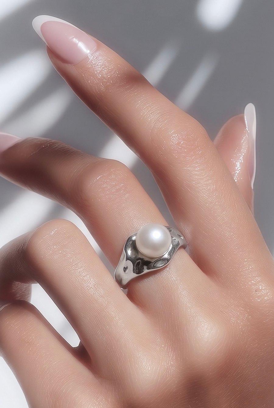 Round Freshwater Pearl Adjustable Sterling Silver Ring 