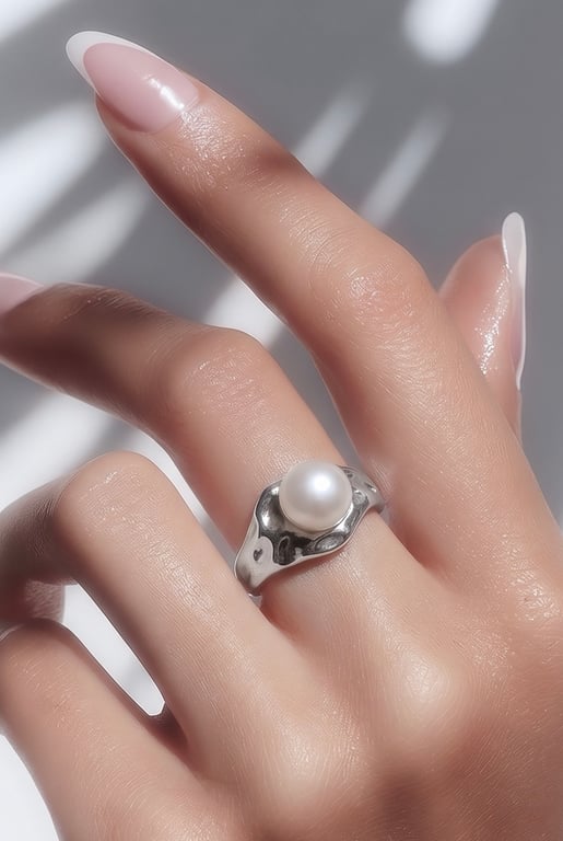 Round Freshwater Pearl Adjustable Sterling Silver Ring 