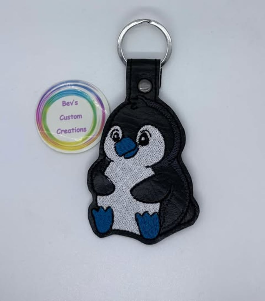 Embroidered Penguin Keyring design - Blue