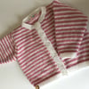 Baby Girl's cardigan - pink and white striped - 6-12mths