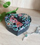 Trinket box love heart shaped, handpainted with ornamental bird and flowers.  