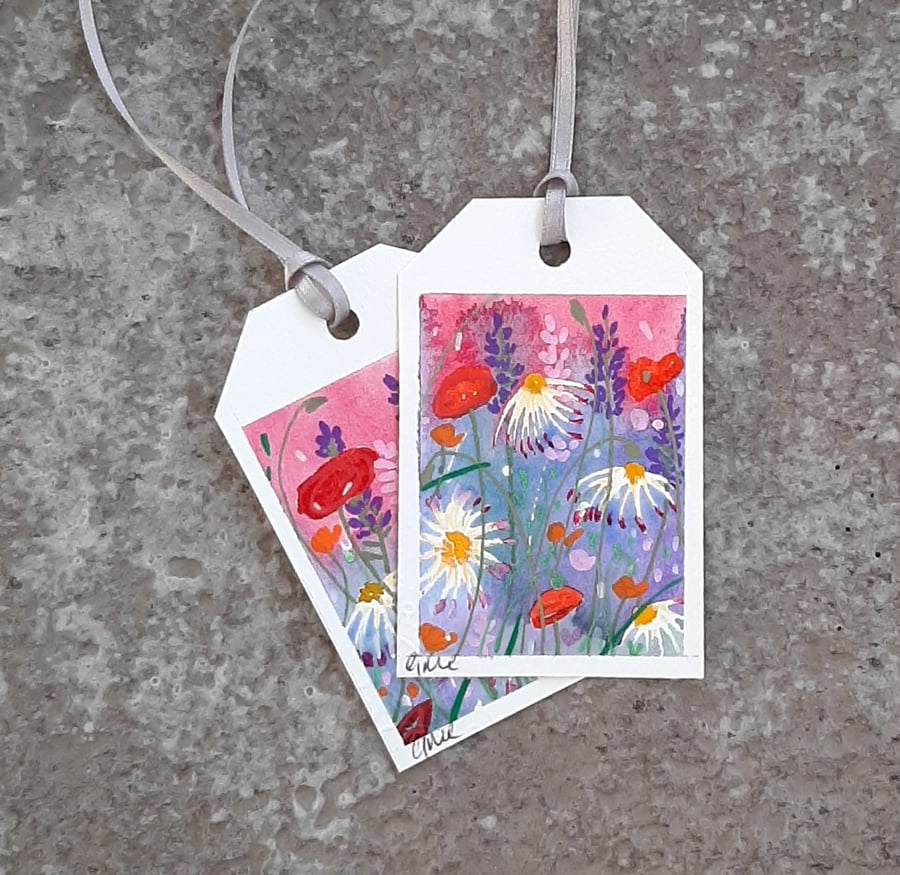 Gift Tags. Pack Of Two Luggage Style. Bright abstract  Spring Flowers