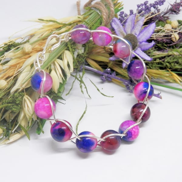 Celtic Braid Dragon's Vein Agate Beaded Bracelet